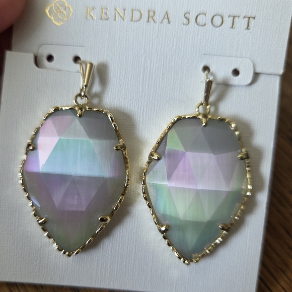 Kendra Scott Iridescent Slate Corley Earrings In Gold Setting - Picture 6 of 8